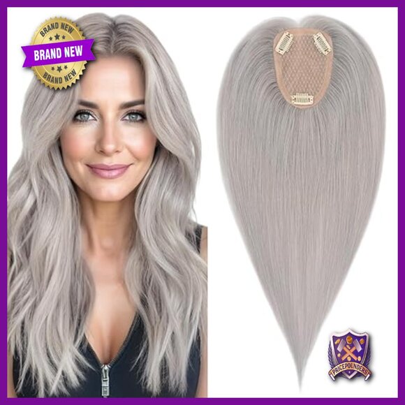 Human Hair Topper 14 Inch Silk Base Clip-In Hairpiece for Thinning Hair main image 6